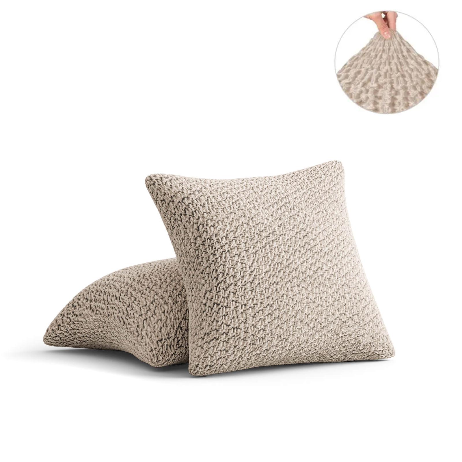 Set Of 2 Velvet Cushion Covers - Beige, Velvet